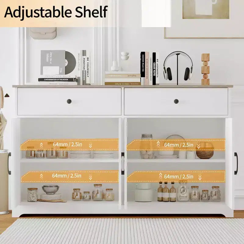 56 Grande credenza a buffet con ante, armadietto da cucina in legno con ripiani regolabili Bianco