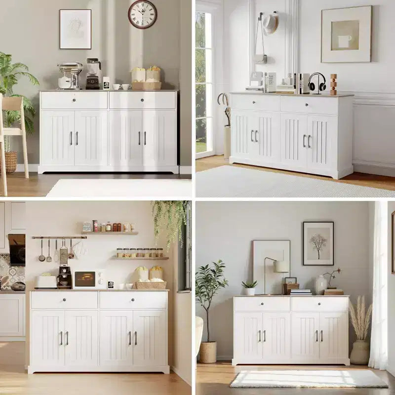 56 Grande credenza a buffet con ante, armadietto da cucina in legno con ripiani regolabili Bianco