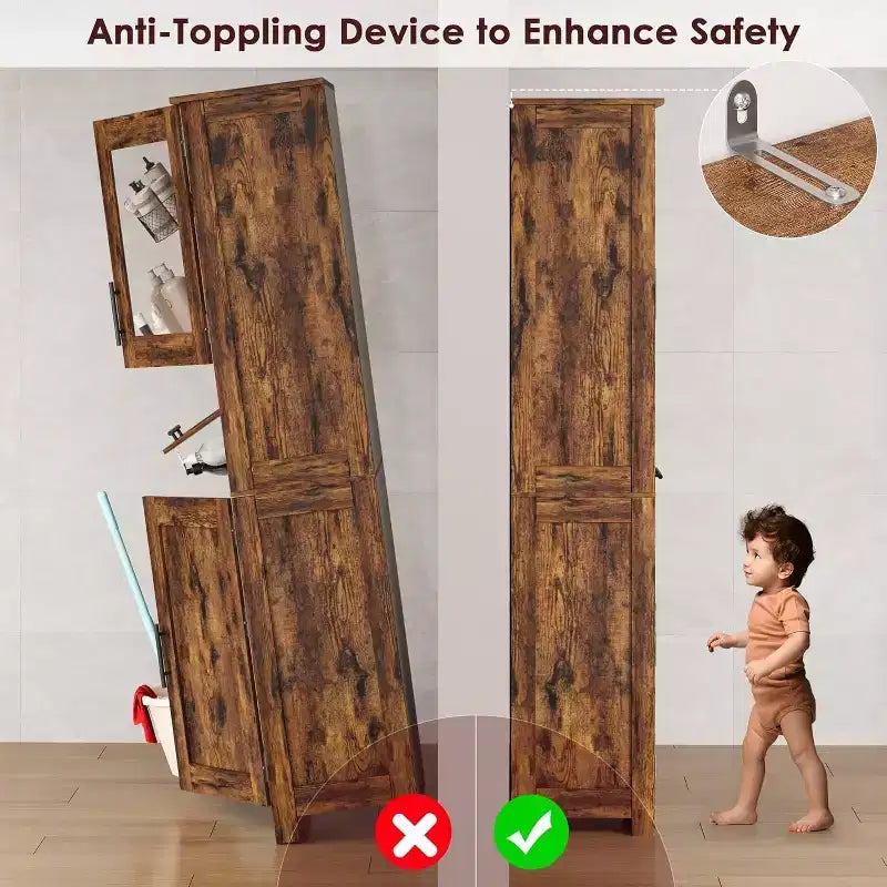 Mobiletto da Bagno Alto DobleePy, Mobile Contenitore da Cucina Autoportante con Ante e Ripiani Regolabili, 60 x 30 x 170 cm