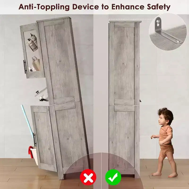 Mobiletto da Bagno Alto DobleePy, Mobile Contenitore da Cucina Autoportante con Ante e Ripiani Regolabili, 60 x 30 x 170 cm