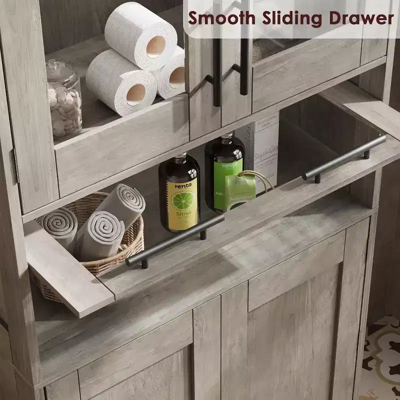 Mobiletto da Bagno Alto DobleePy, Mobile Contenitore da Cucina Autoportante con Ante e Ripiani Regolabili, 60 x 30 x 170 cm