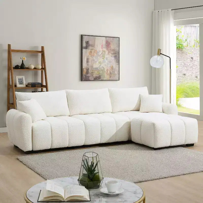 Divano componibile a L Merax con pouf mobile