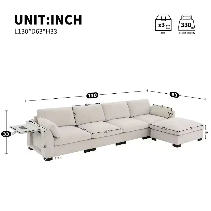 Canapé d'angle modulable 5 places en chenille Merax