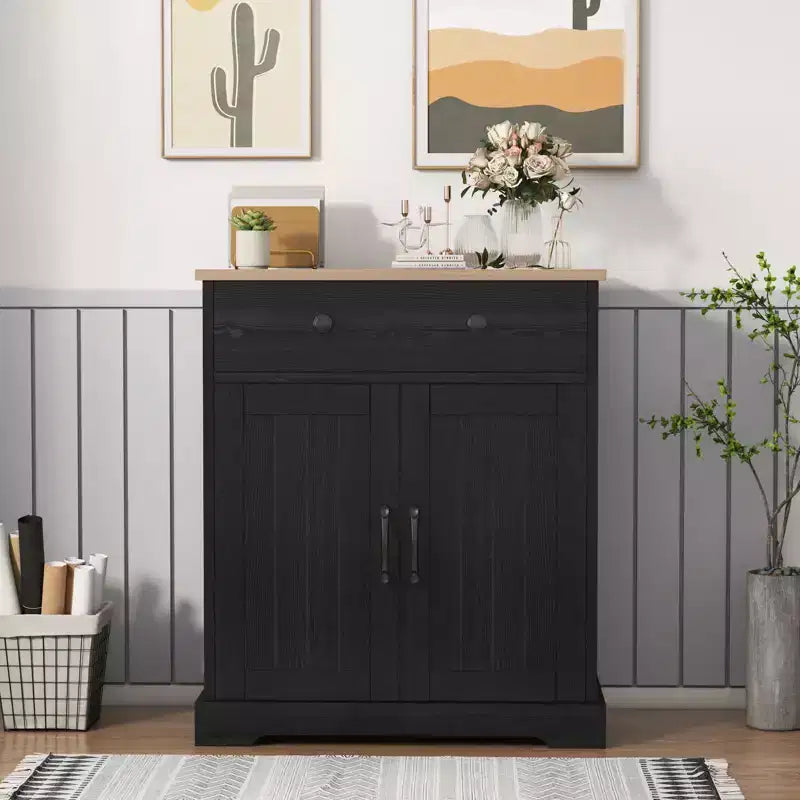 Mobile Credenza con 2 Ante e Cassetto, Mobile Cucina Moderno con Ripiano Regolabile, Tavolo Buffet in Legno per Soggiorno