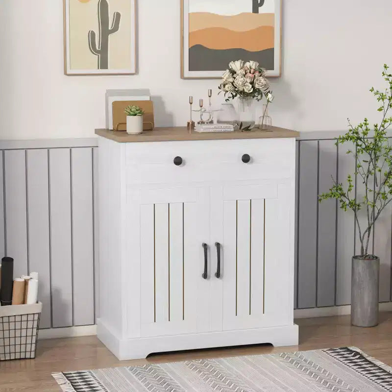 Meuble de Rangement avec 2 Portes et Tiroir, Buffet de Cuisine Moderne avec Étagère Réglable, Table Buffet Bar à Café en Bois pour Salon
