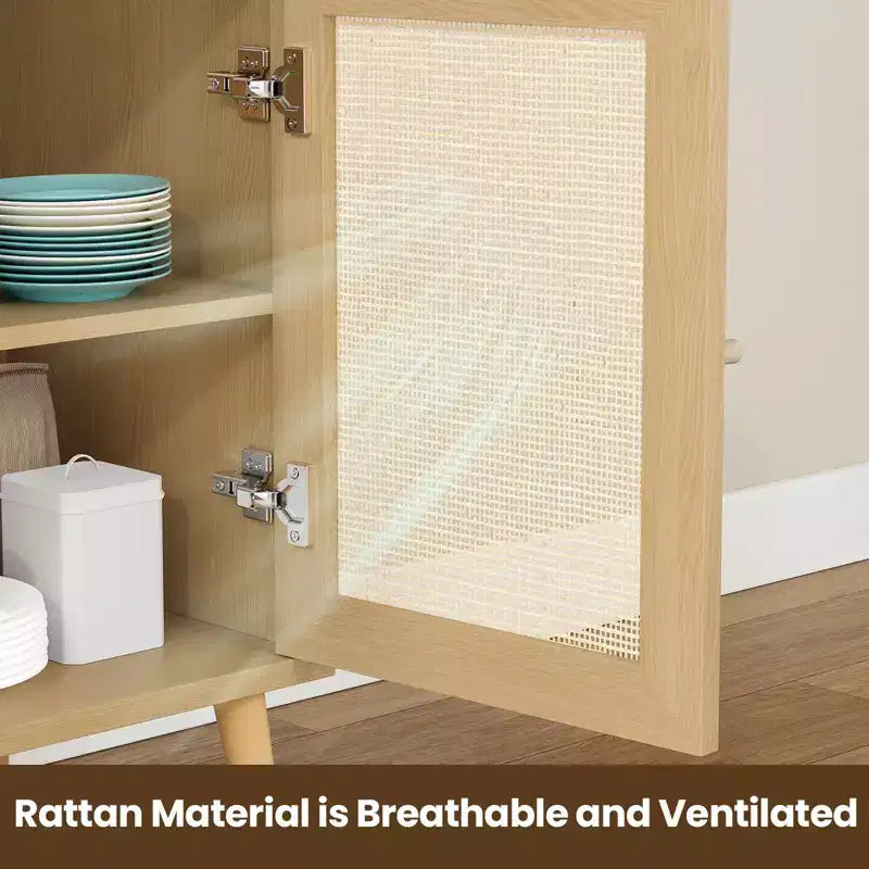 PexFix Madia Credenza Mobile da Cucina con 3 Ante in Rattan e Ripiani Regolabili