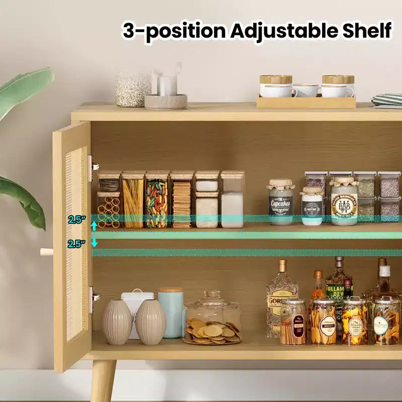 PexFix Madia Credenza Mobile da Cucina con 3 Ante in Rattan e Ripiani Regolabili