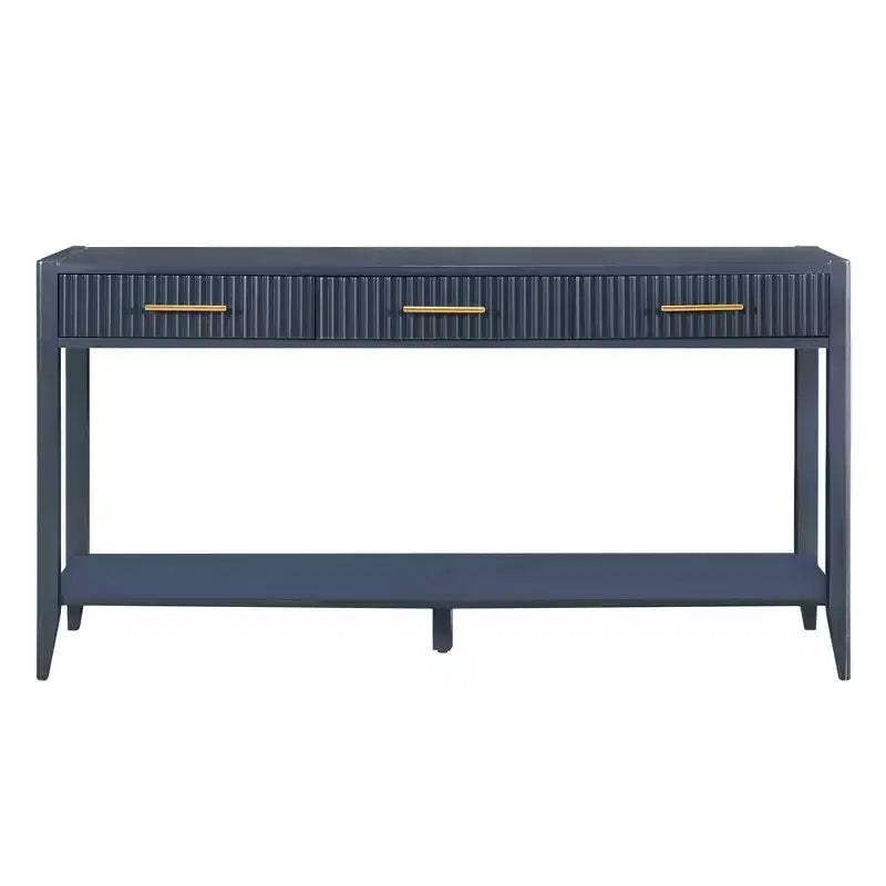 Consolle Verniciata da 60 pollici con 3 Cassetti, Tavolo da Ingresso in Legno con Ripiano Portaoggetti, Tavolo da Divano Rustico per Soggiorno, Beige