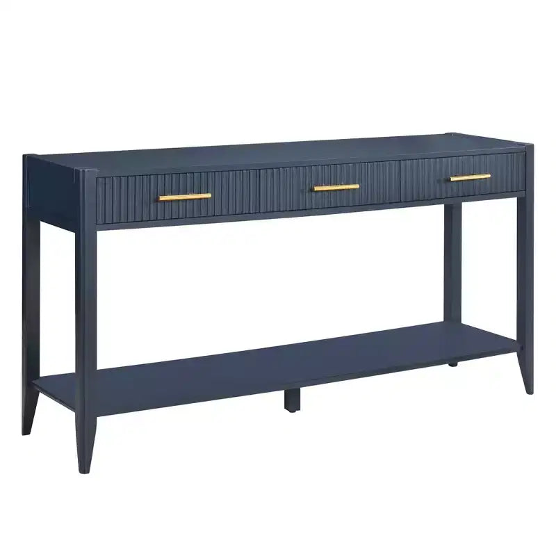 Consolle Verniciata da 60 pollici con 3 Cassetti, Tavolo da Ingresso in Legno con Ripiano Portaoggetti, Tavolo da Divano Rustico per Soggiorno, Beige