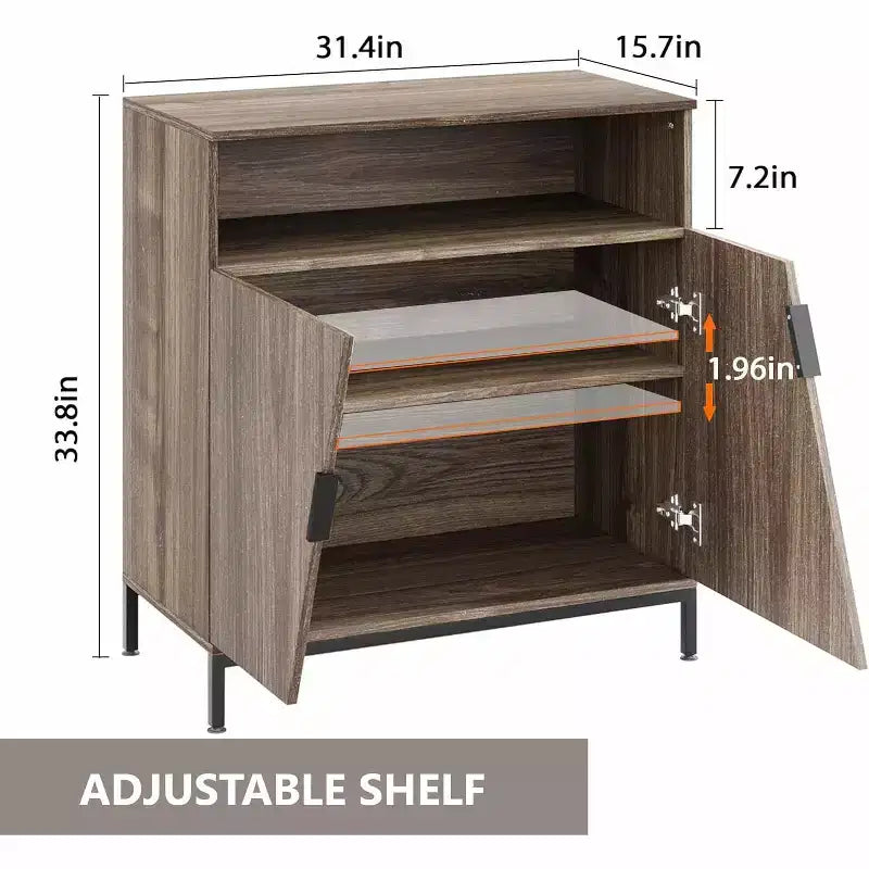 Meuble de rangement avec portes et étagères, buffet à porte oblique à cadre métallique pour salon, chambre, entrée, couloir, marron