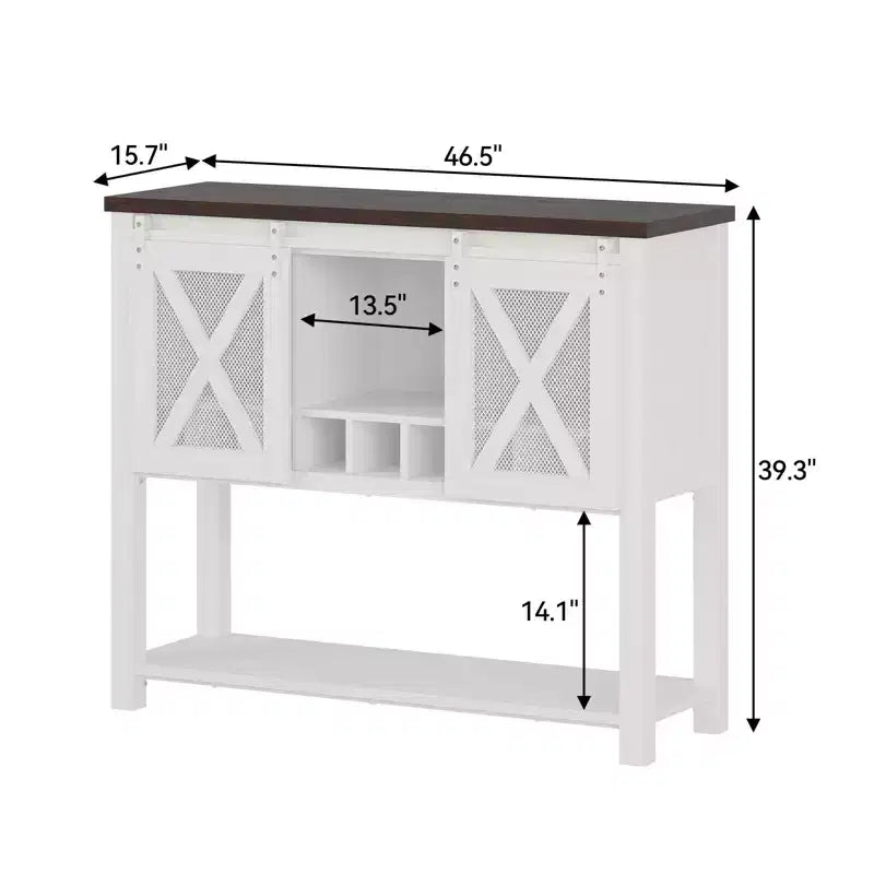 Mobiletto da Bar per Caffè, Credenza a Buffet in Stile Rustico con Ante Scorrevoli a Granaio, Portabottiglie, Ripiano Aperto