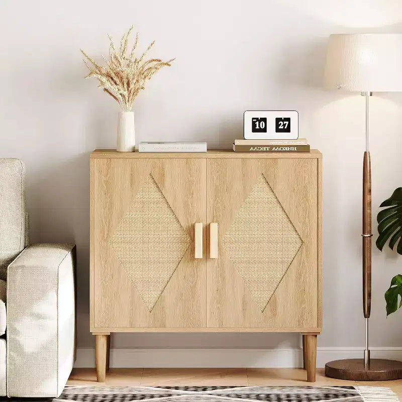CuisinSmart Buffet Cabinet, Storage Cabinet with 2 Rattan Decorated, Sideboard Cabinets, Accent Cabinets for Living Room, Dining Room, Entryway