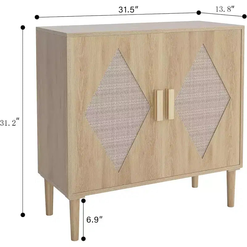 Mobile buffet CuisinSmart, mobile contenitore con 2 ante in rattan, credenza, mobile d'accento per soggiorno, sala da pranzo, ingresso