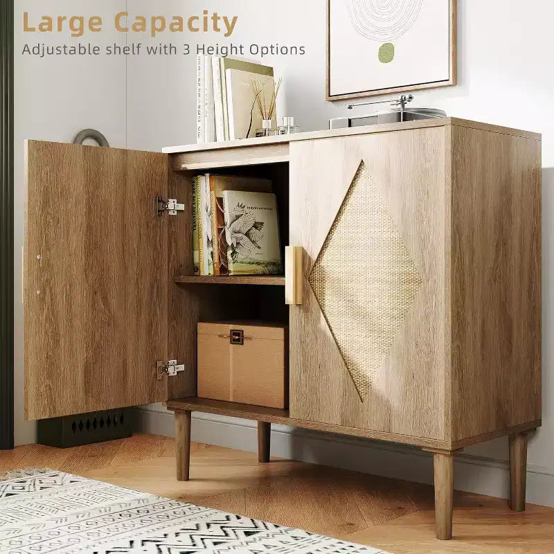 Mobile buffet CuisinSmart, mobile contenitore con 2 ante in rattan, credenza, mobile d'accento per soggiorno, sala da pranzo, ingresso