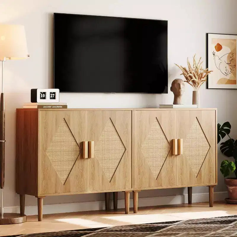 Mobile buffet CuisinSmart, mobile contenitore con 2 ante in rattan, credenza, mobile d'accento per soggiorno, sala da pranzo, ingresso