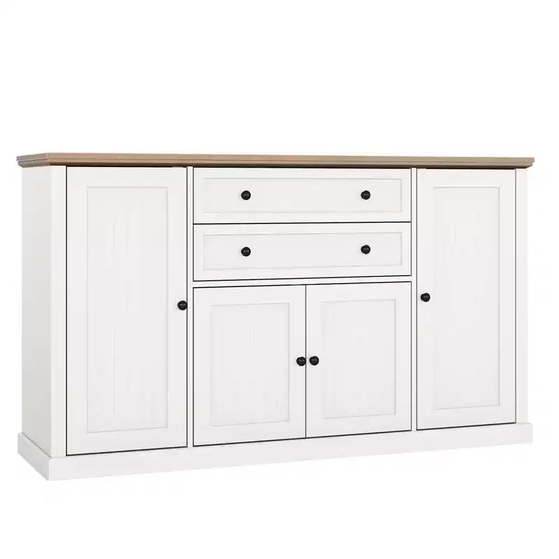 TROPOW 58 Buffet Bahut avec Rangement avec 4 Portes et 2 Tiroirs, Meuble de Rangement de Cuisine en Bois Style Ferme, Meuble de Rangement, Meuble Bar à Café