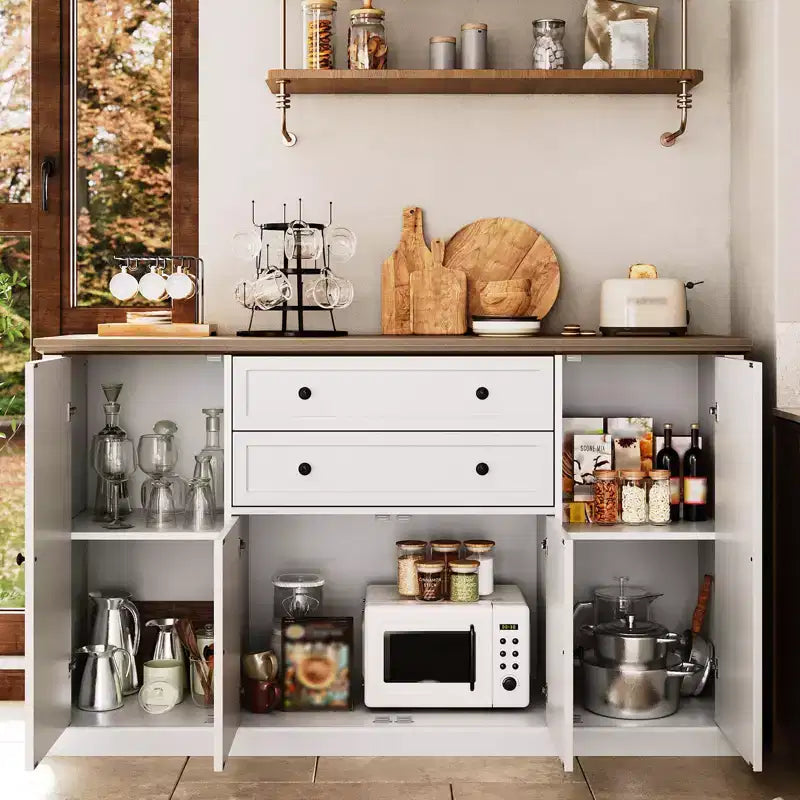 TROPOW 58 Buffet Bahut avec Rangement avec 4 Portes et 2 Tiroirs, Meuble de Rangement de Cuisine en Bois Style Ferme, Meuble de Rangement, Meuble Bar à Café