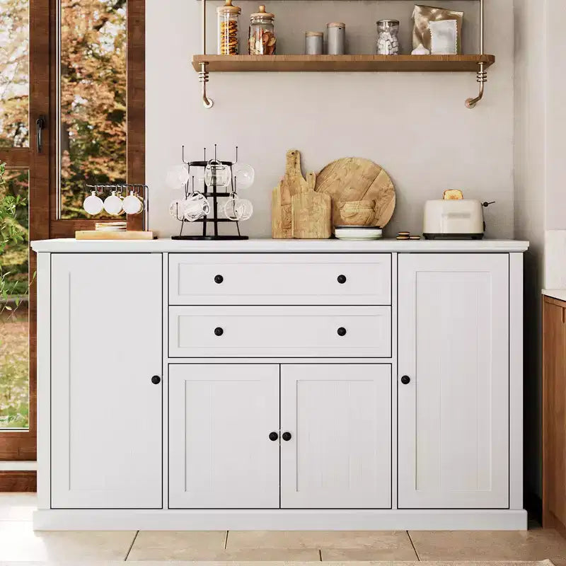 TROPOW 58 Buffet Bahut avec Rangement avec 4 Portes et 2 Tiroirs, Meuble de Rangement de Cuisine en Bois Style Ferme, Meuble de Rangement, Meuble Bar à Café