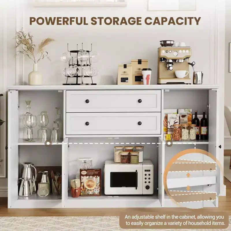 TROPOW 58 Buffet Bahut avec Rangement avec 4 Portes et 2 Tiroirs, Meuble de Rangement de Cuisine en Bois Style Ferme, Meuble de Rangement, Meuble Bar à Café