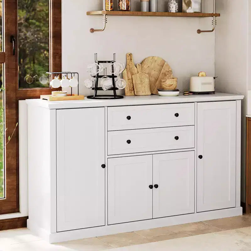 TROPOW 58 Buffet Bahut avec Rangement avec 4 Portes et 2 Tiroirs, Meuble de Rangement de Cuisine en Bois Style Ferme, Meuble de Rangement, Meuble Bar à Café