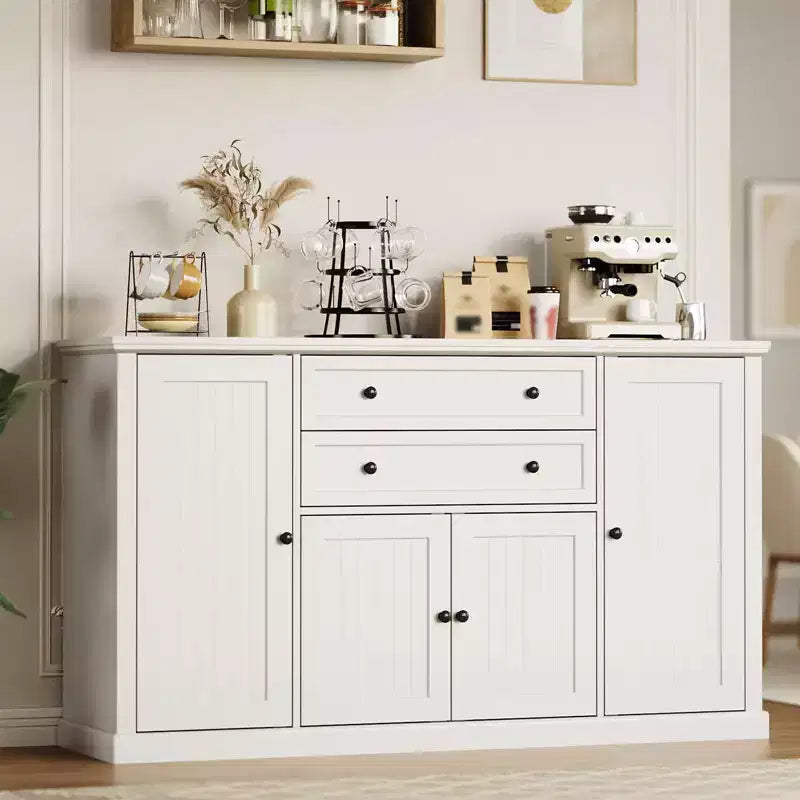 TROPOW 58 Sideboard Buffet Cabinet with Storage with 4 Doors & 2 Drawers, Farmhouse Wood Cupboard Kitchen Pantry Storage Cabinet Coffee Bar Station