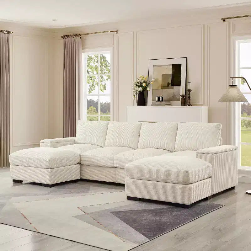 Dovelina Sectional Sofa Deep Seat Green Couch with Ottomans for 4 Seat