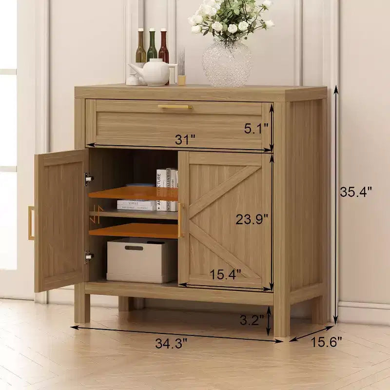 Buffet bahut de rangement, console de table de ferme avec 2 portes et étagère réglable pour entrée ou salon