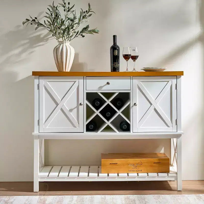 GDFStudio Forster Modern 47.5 Wood Sideboard with Wine Rack and Drawers