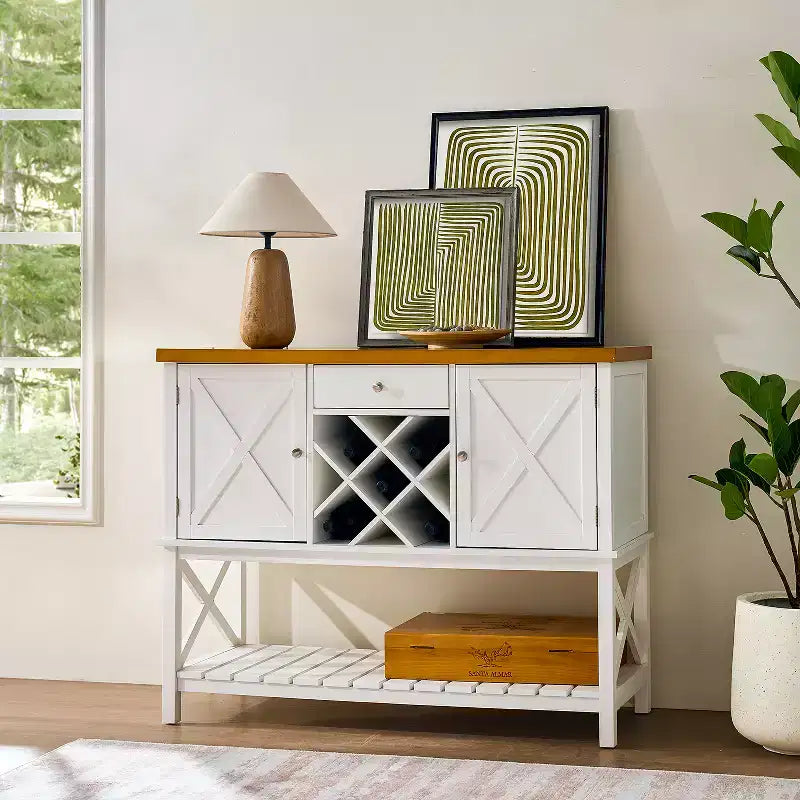 GDFStudio Forster Madia Moderna in Legno da 47,5 con Portabottiglie e Cassetti