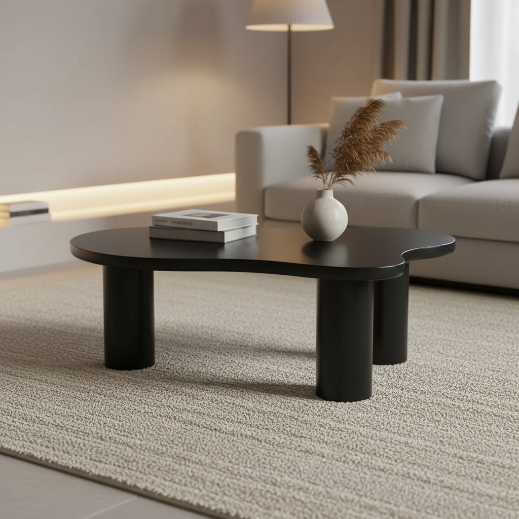 Cloud Shape Coffee Table for Living Room, Cute Accent Table with 3 Legs, Round Corner Irregular Side Table for Small Spaces, Easy to Assemble