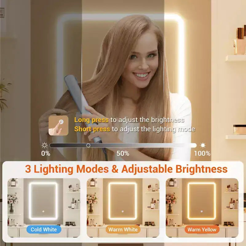 Toeletta con Specchio, Luci a Led, Presa di Corrente e Sgabello, Tavolo da Trucco con 7 Cassetti, Tavolo da Toeletta