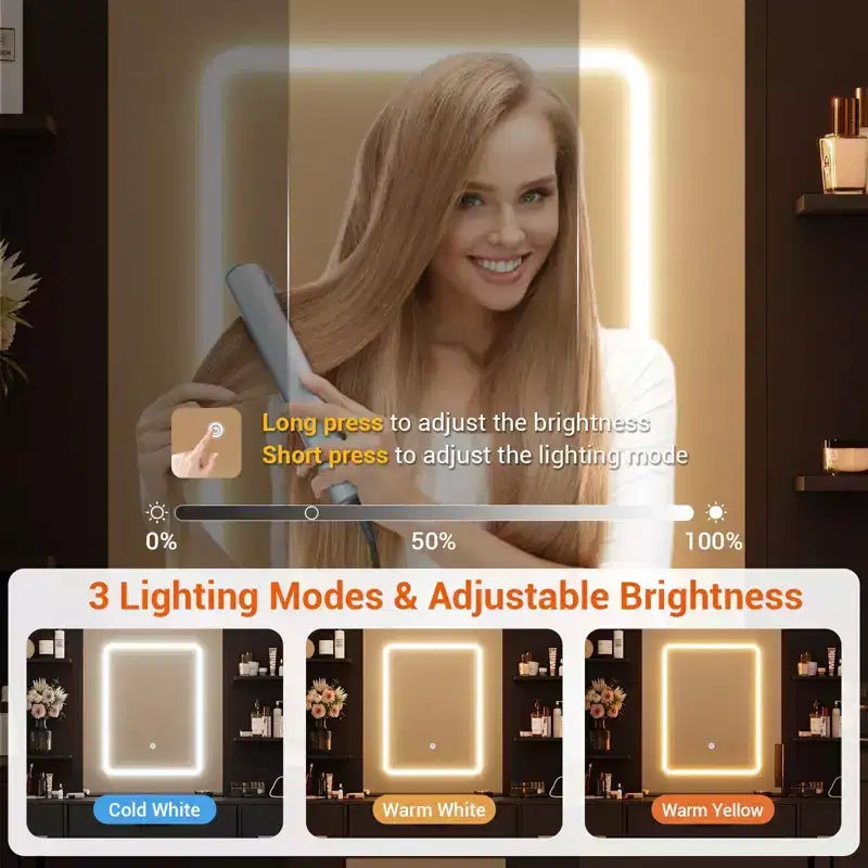 Toeletta con Specchio, Luci a Led, Presa di Corrente e Sgabello, Tavolo da Trucco con 7 Cassetti, Tavolo da Toeletta