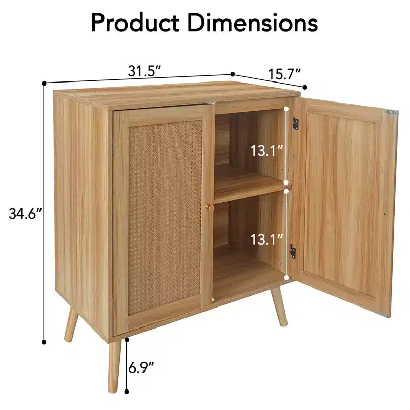 Credenza a Buffet in Rattan con Contenitore, Ripiani Regolabili, Piedini in Legno, Mobiletto Contenitore per Ingresso, per Sala da Pranzo, Corridoio, Ingresso