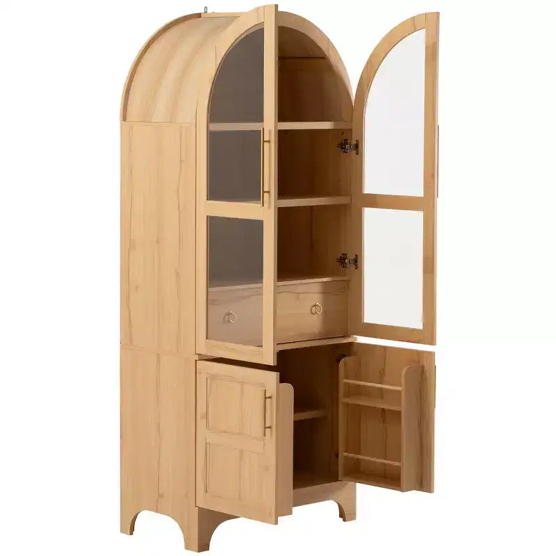Whisen 71 Armadietto da Cucina con Ante ad Arco, Ripiani Interni, Cassetto a Scomparsa e Anta in Vetro