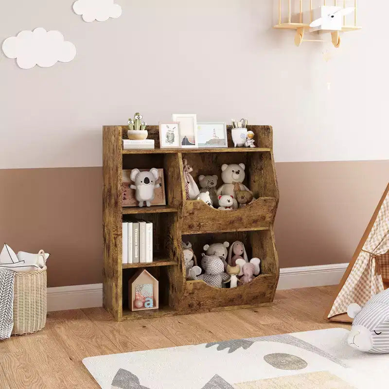 Libreria per bambini e portaoggetti per giocattoli, organizer per giocattoli a 3 livelli, mobiletto a 5 cubi, libreria per bambini