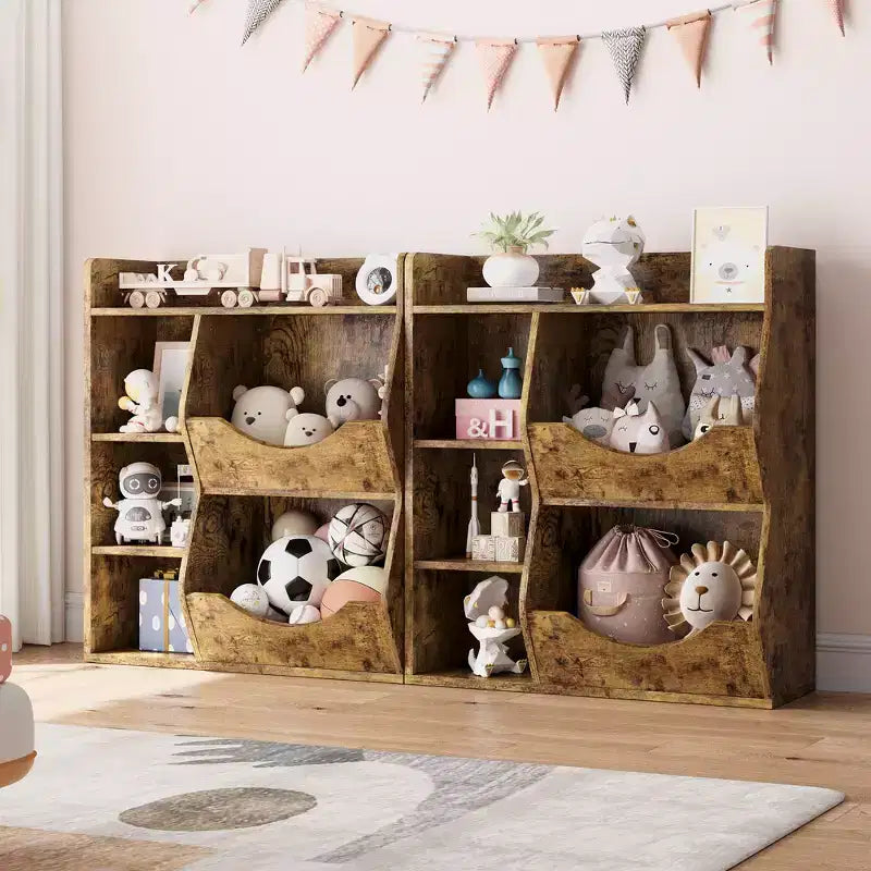 Libreria per bambini e portaoggetti per giocattoli, organizer per giocattoli a 3 livelli, mobiletto a 5 cubi, libreria per bambini