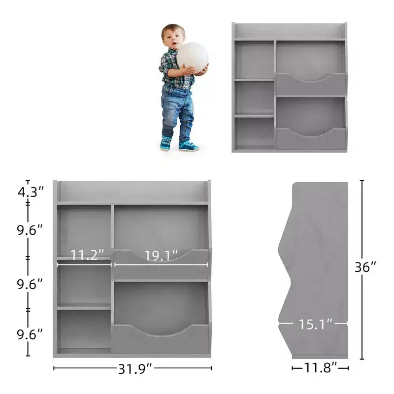 Libreria per bambini e portaoggetti per giocattoli, organizer per giocattoli a 3 livelli, mobiletto a 5 cubi, libreria per bambini