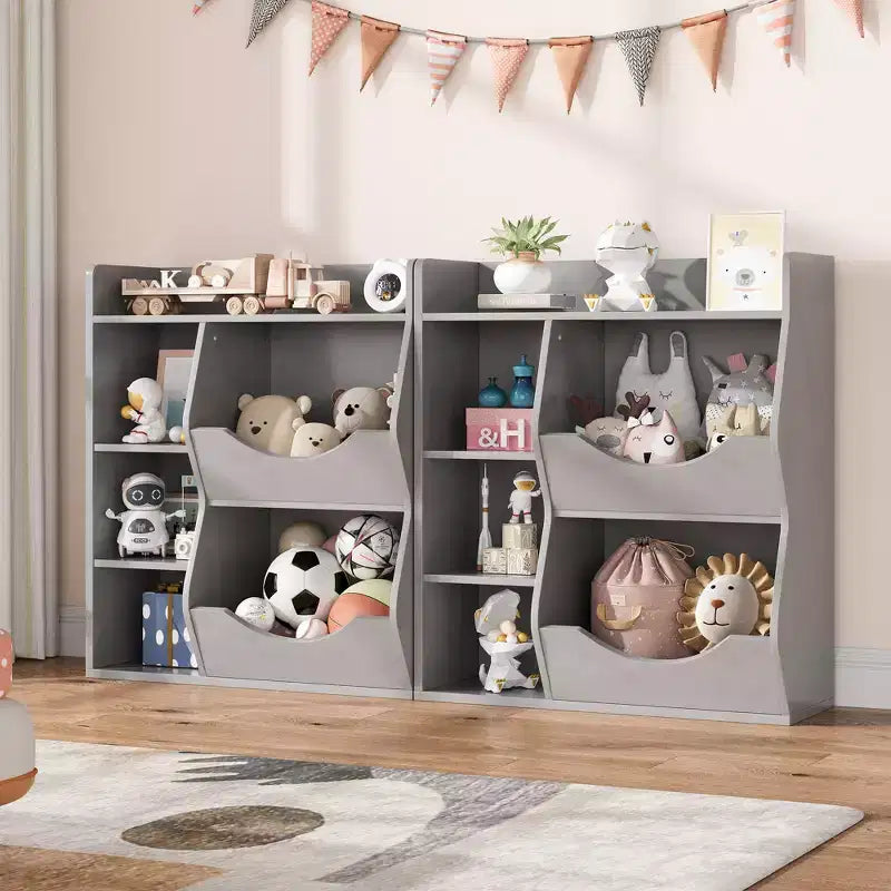 Libreria per bambini e portaoggetti per giocattoli, organizer per giocattoli a 3 livelli, mobiletto a 5 cubi, libreria per bambini