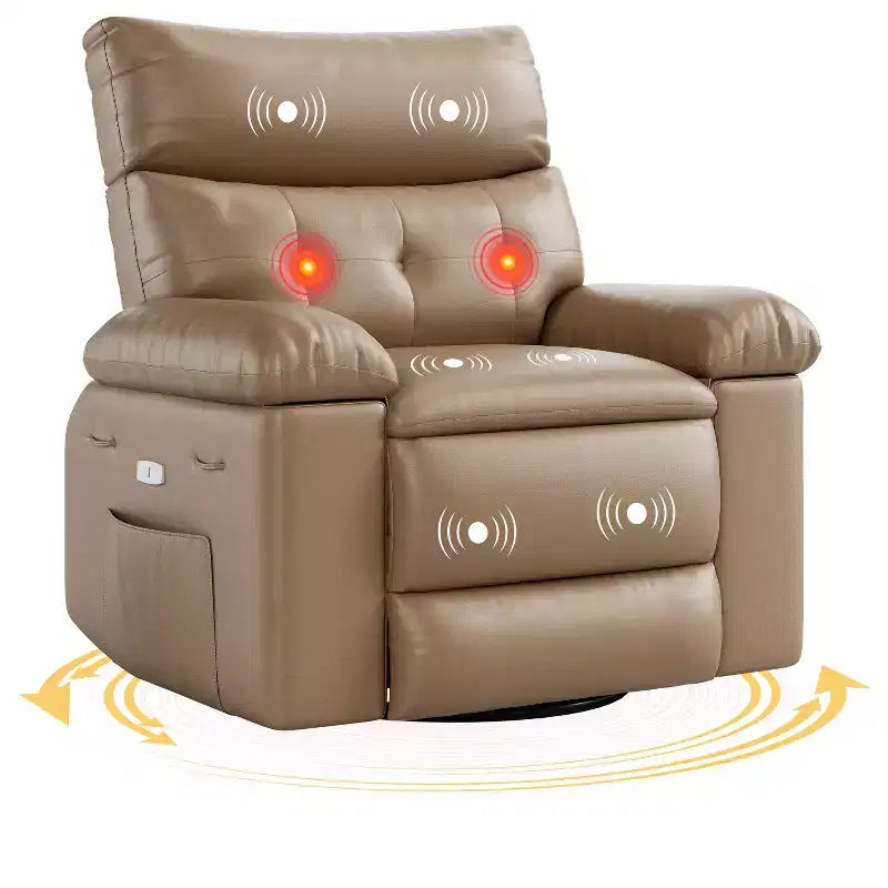 Fauteuil de massage électrique pivotant, inclinable et berçant avec vibrations et fonction de chauffage, port USB, fauteuil de relaxation en similicuir surdimensionné pour salon