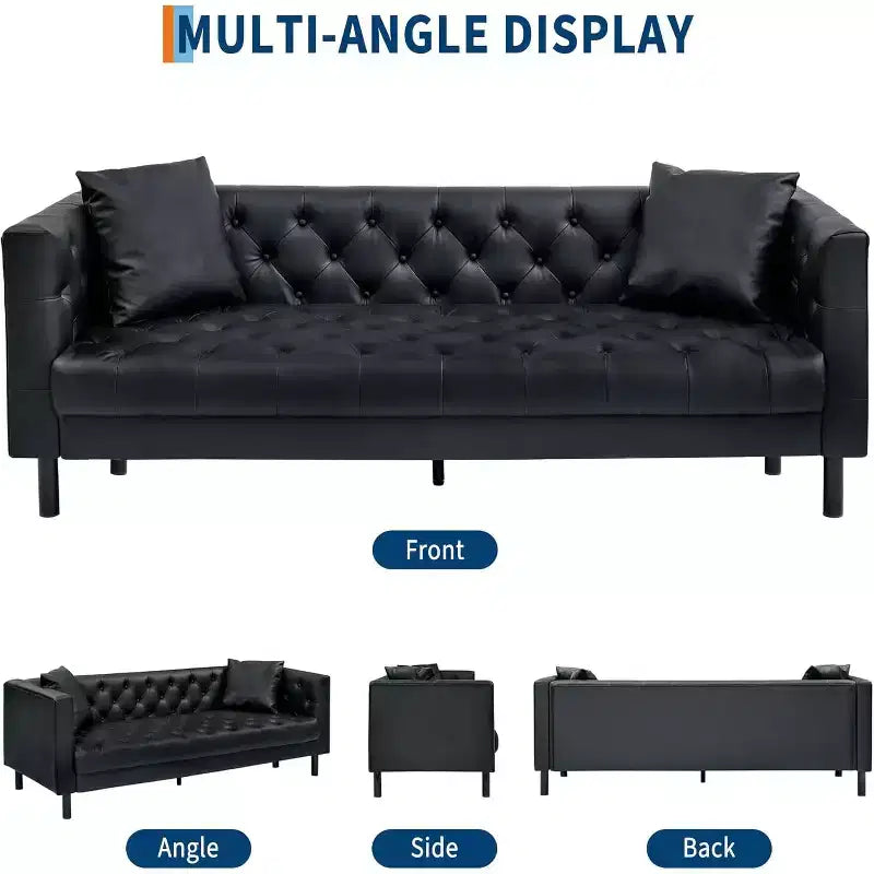 Divano Chesterfield a 3 Posti in Similpelle, Realizzato a Mano con Bottoni Trapuntati, Seduta Profonda e 2 Cuscini, Braccioli Arrotondati, per Soggiorno, Appartamento