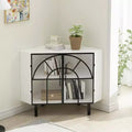 Acekool Corner Cabinet, 2-Door Sideboard with Metal Frame and 2-Tier Shelves, Storage Organizer for Living Room, Kitchen, Bedroom, Bathroom, White