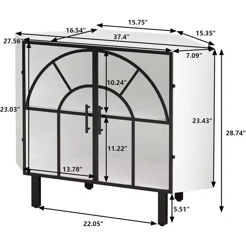 Meuble d'angle Acekool, buffet à 2 portes avec cadre en métal et étagères à 2 niveaux, organisateur de rangement pour salon, cuisine, chambre, salle de bain, blanc