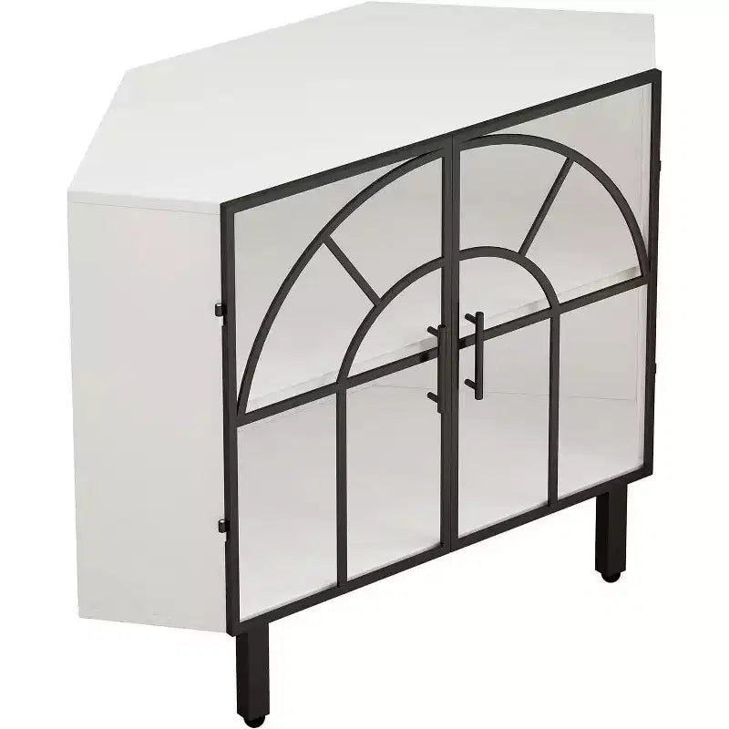 Meuble d'angle Acekool, buffet à 2 portes avec cadre en métal et étagères à 2 niveaux, organisateur de rangement pour salon, cuisine, chambre, salle de bain, blanc