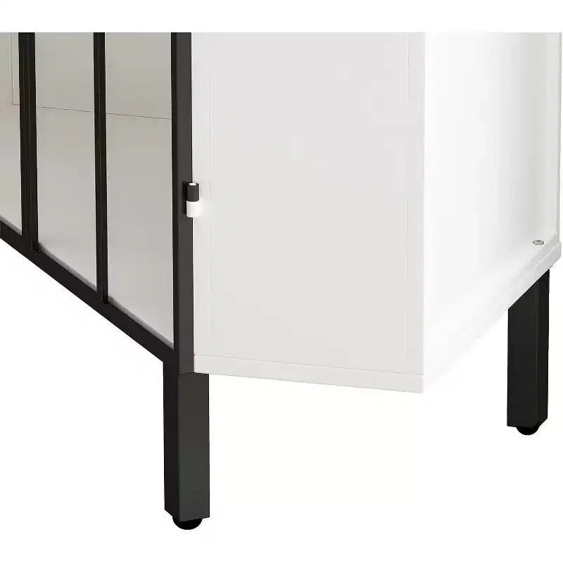 Meuble d'angle Acekool, buffet à 2 portes avec cadre en métal et étagères à 2 niveaux, organisateur de rangement pour salon, cuisine, chambre, salle de bain, blanc