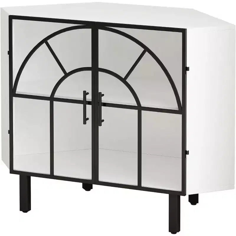 Meuble d'angle Acekool, buffet à 2 portes avec cadre en métal et étagères à 2 niveaux, organisateur de rangement pour salon, cuisine, chambre, salle de bain, blanc