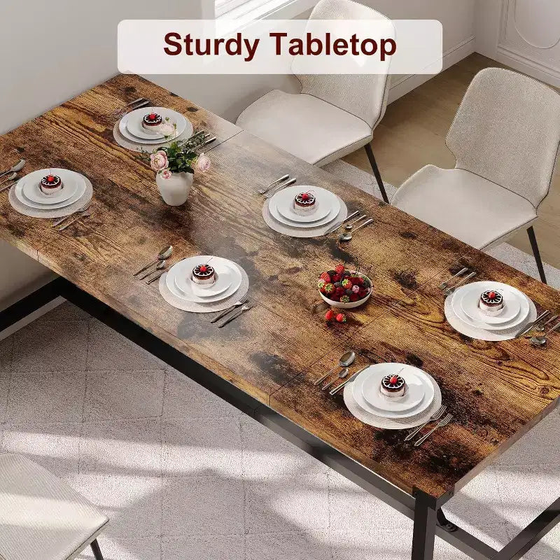 Tavolo da pranzo rettangolare da 180 cm per 8 persone, grande tavolo da cucina industriale in legno con struttura in metallo resistente, perfetto per le famiglie numerose