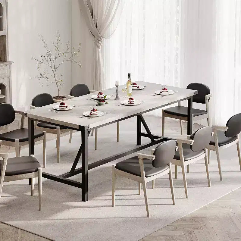 Tavolo da pranzo rettangolare da 180 cm per 8 persone, grande tavolo da cucina industriale in legno con struttura in metallo resistente, perfetto per le famiglie numerose