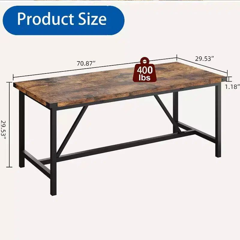Tavolo da pranzo rettangolare da 180 cm per 8 persone, grande tavolo da cucina industriale in legno con struttura in metallo resistente, perfetto per le famiglie numerose