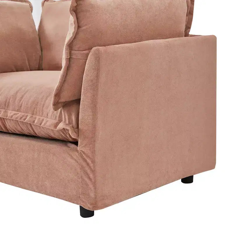 Divano Poltrona in ciniglia con pouf mobile, seduta ampia, braccioli curvi e morbidi cuscini
