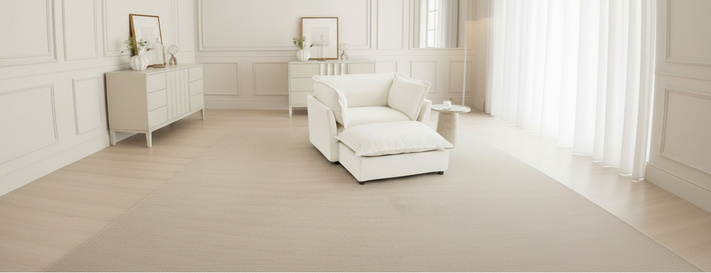 Whisen Chenille Armchair Sofa with Movable Ottoman, Wide Seat, Curved Armrests and Soft Pillows